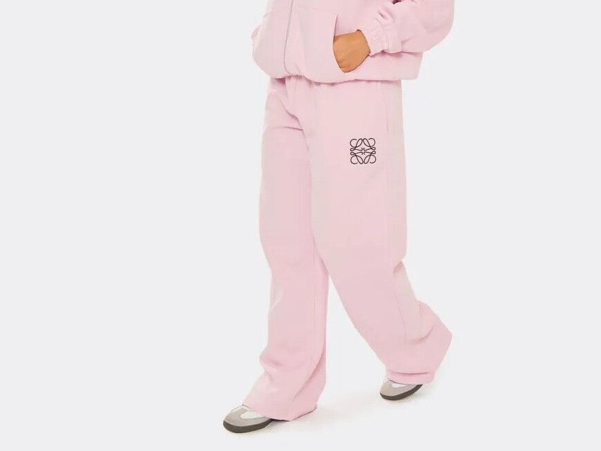 Pink Embroidered Swirl Logo Zip Up Hoodie & Wide Leg Joggers Set