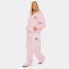 Pink Embroidered Swirl Logo Zip Up Hoodie & Wide Leg Joggers Set