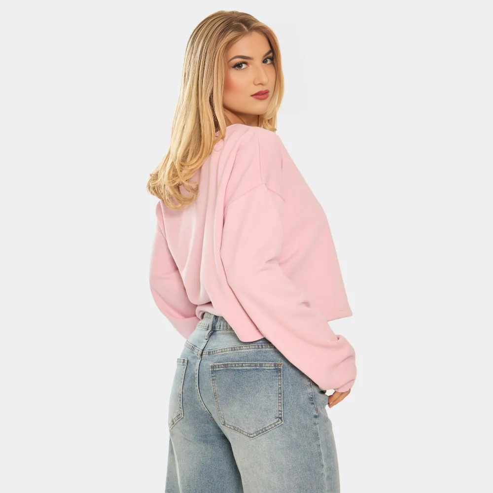 Long Sleeve Slash Neck Asymmetric Sweatshirt In Baby Pink