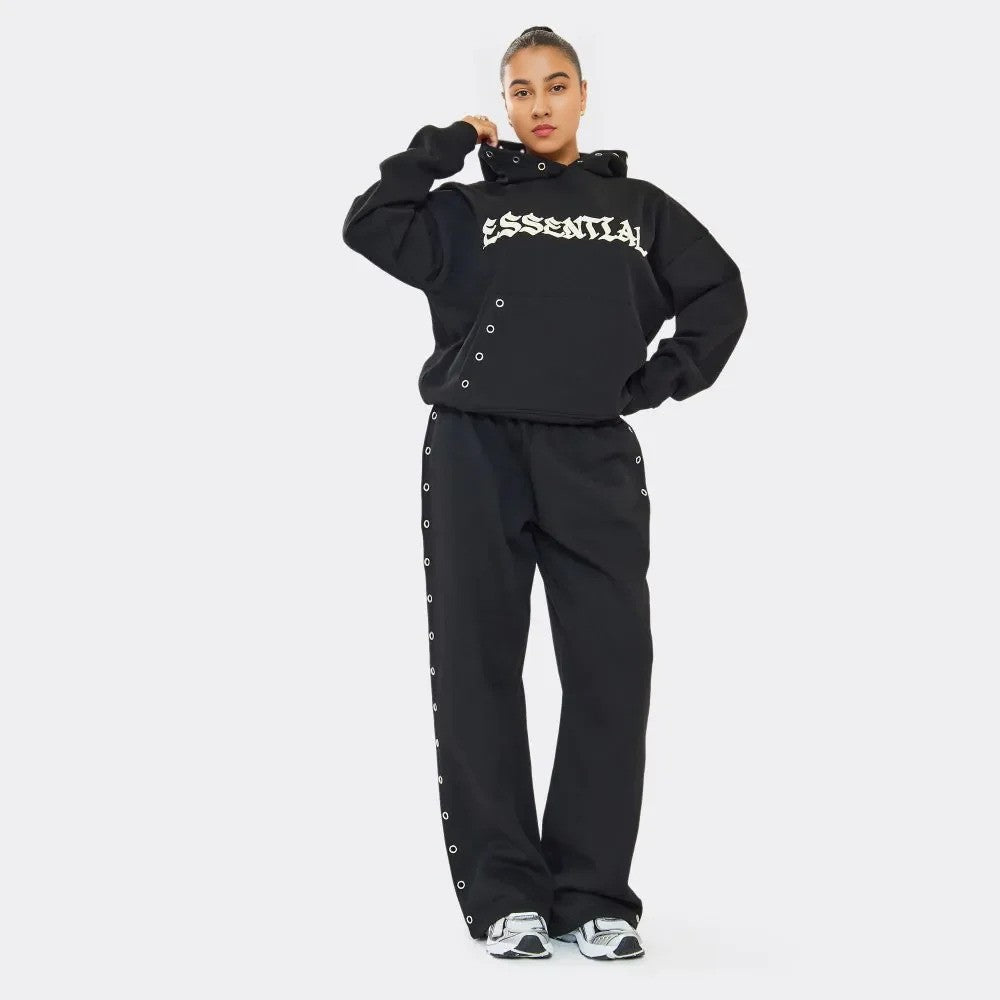 Black  Essential Eyelet Set Hoodie & Joggers premium made for everyday style