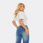 Short Sleeve Seam Under Bust Detail Fitted T-Shirt In White
