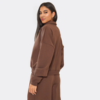 Chocolate brown ‘Min Min’ embroidered polo sweatshirt paired, comfy co-ord look