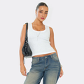 Scoop Neck Contrast Detail Vest Top In Grey Rib