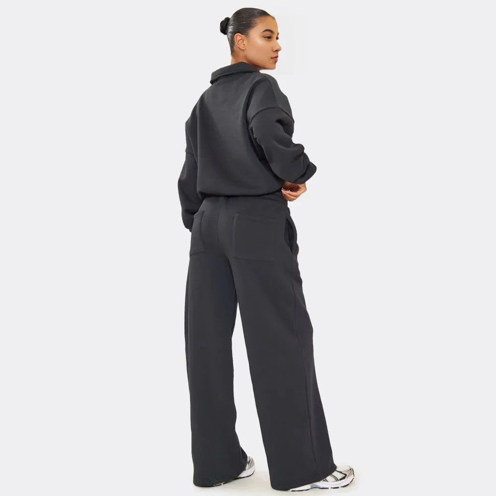 Dark navy - Polo Sweatshirt & Wide Leg Joggers – effortless comfort meets style