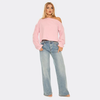 Long Sleeve Slash Neck Asymmetric Sweatshirt In Baby Pink