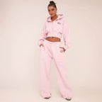 Swirl Graphic Detail Cropped Hoodie & Tie Waist Straight Leg Joggers Co-Ord Set – Pink