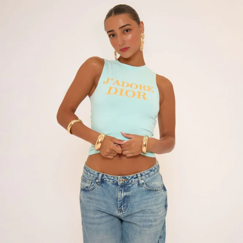 Racer Neck Slogan Print Detail Vest Top