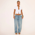 Short Sleeve Button Down T-Shirt In White