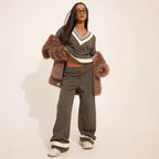 Stay effortlessly stylish in our Grey Contrast Stripe V-Neck