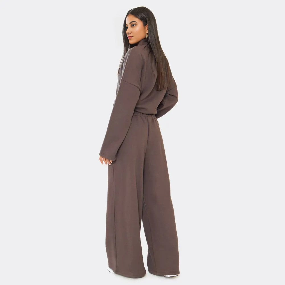 Min Min Embroidered Zip-Up Jacket & Wide Leg Joggers Co-Ord Set In Chocolate Brown