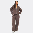 Min Min Embroidered Zip-Up Jacket & Wide Leg Joggers Co-Ord Set In Chocolate Brown