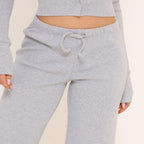 Grey Ribbed Button-Up Top & Straight Leg Trousers Set