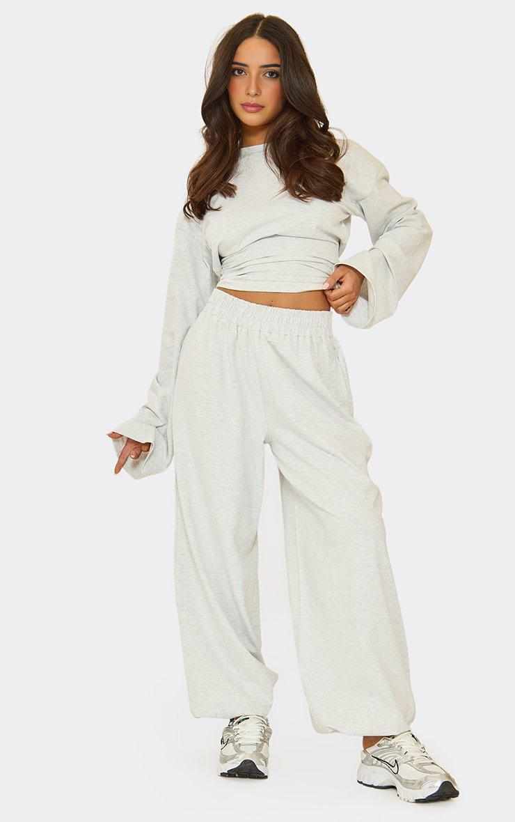 Wide Sleeve Cinched Waist Sweatshirt & Balloon Leg Joggers Co-ord Set In Grey Marl