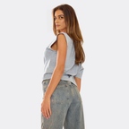 Slash Neck Asymmetric Dipped Hem T-Shirt In Grey