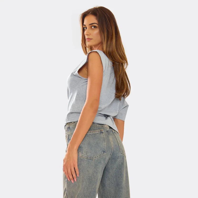 Slash Neck Asymmetric Dipped Hem T-Shirt