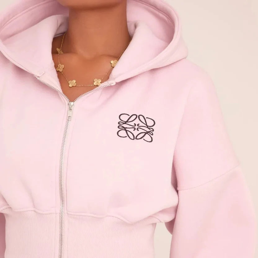 Swirl Graphic Zip-Up Cropped Hoodie & Wide-Leg Jogger Set