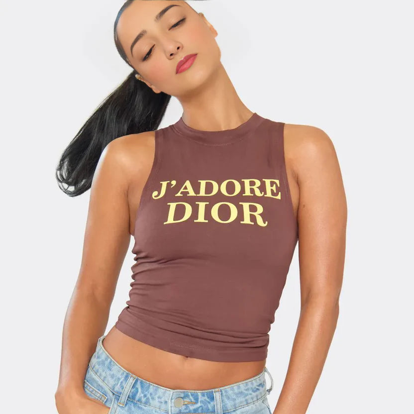 Racer Neck Slogan Print Detail Vest Top