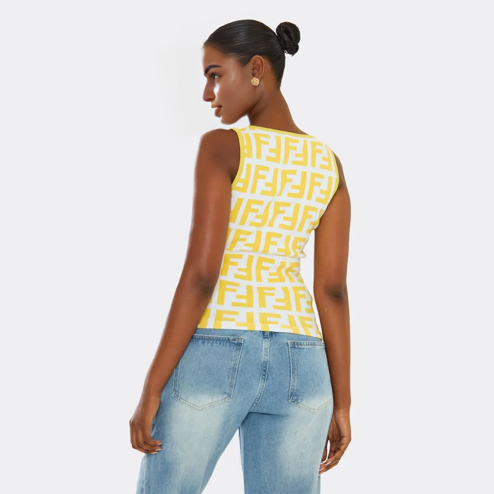 Scoop Neck Vest Top In Printed Rib