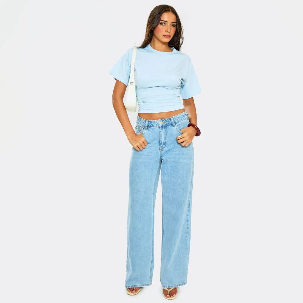 Short Sleeve Shaped Waist Fitted T-Shirt In Sky Blue