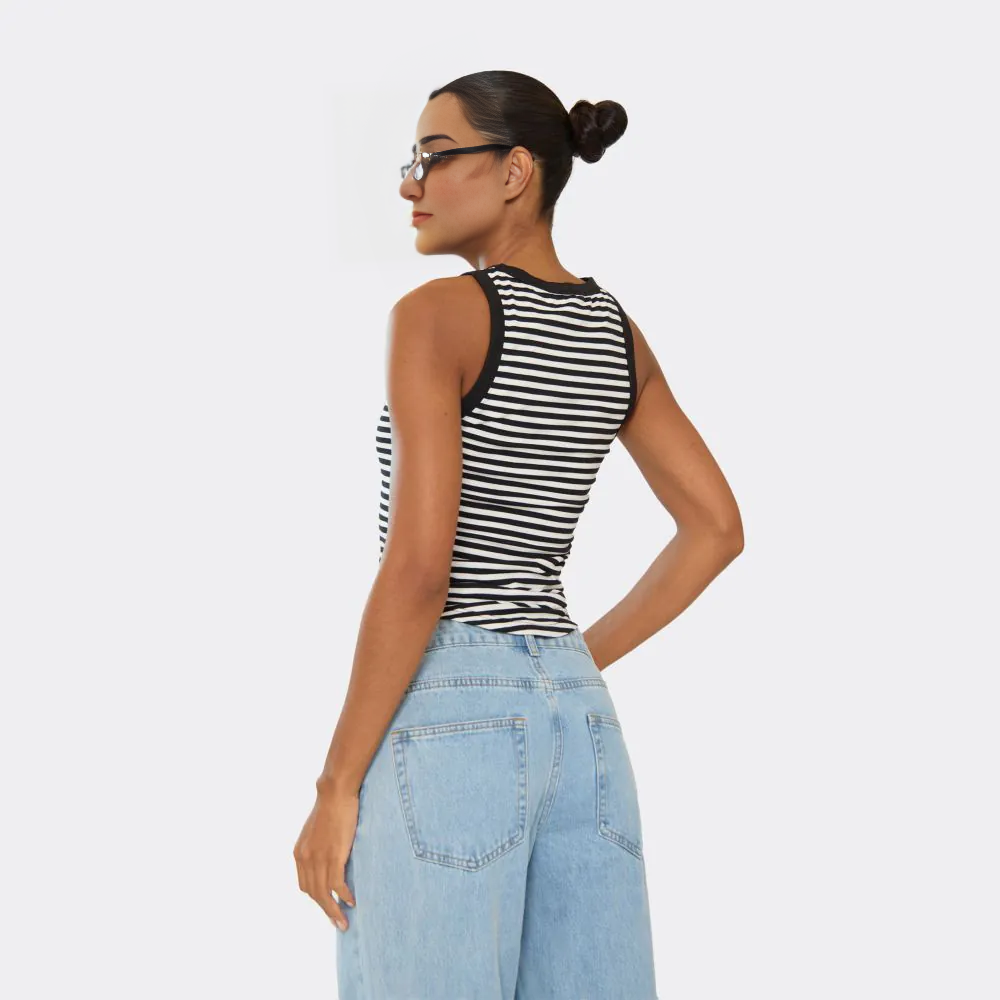 Sleeveless Dipped Hem Logo Detail Vest Top In Multi Stripe