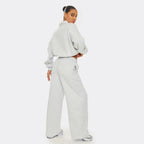Light Grey Marl Polo Sweatshirt & Wide Leg Joggers – effortless comfort meets style