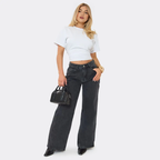 Short Sleeve Shoulder Pad Cinched Waist Detail Fitted T-Shirt – White