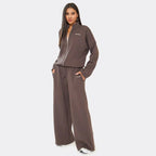 Min Min Embroidered Zip-Up Jacket & Wide Leg Joggers Co-Ord Set In Chocolate Brown