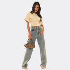 Short Sleeve Shaped Waist Fitted T-Shirt In Stone