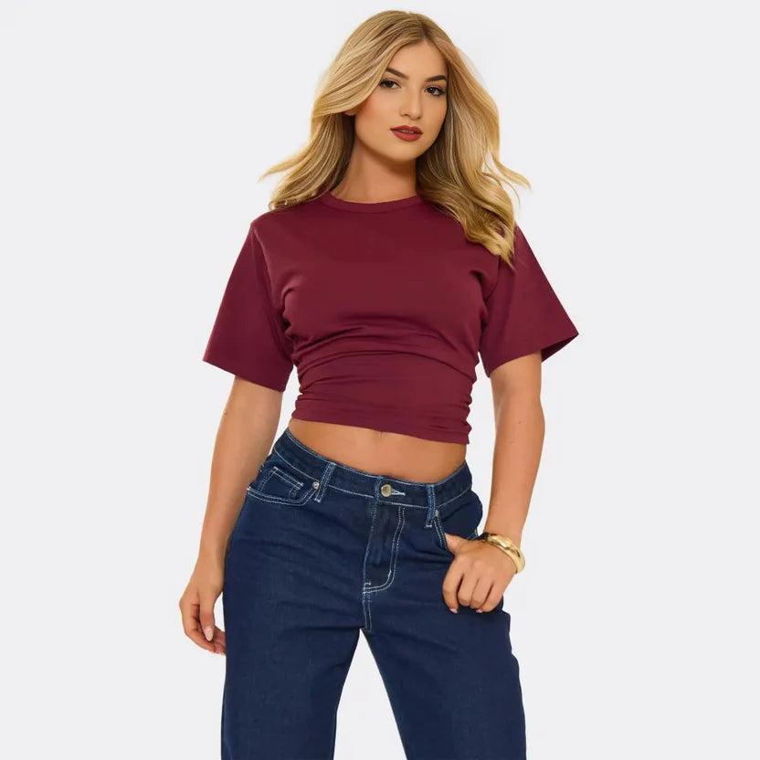 Short Sleeve Shaped Waist Fitted T-Shirt
