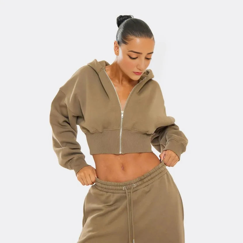 Zip-Up Cropped Hoodie & Wide-Leg Jogger Set