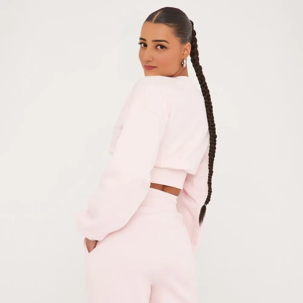 Baby Pink Stay effortlessly stylish in our Cropped Sweater and Elasticated