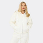 Cream Seam Detail Zip Up Hoodie & Wide Leg Joggers Set