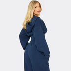 Navy Blue Swirl Graphic Cropped Hoodie & Straight Leg Joggers Set