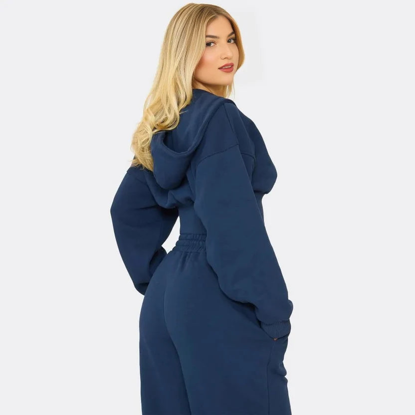 Swirl Graphic Zip-Up Cropped Hoodie & Wide-Leg Jogger Set