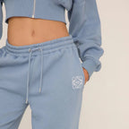 Tie Waist Swirl Graphic Detail Straight Leg Joggers & Cropped Hoodie Co-Ord Set – Blue
