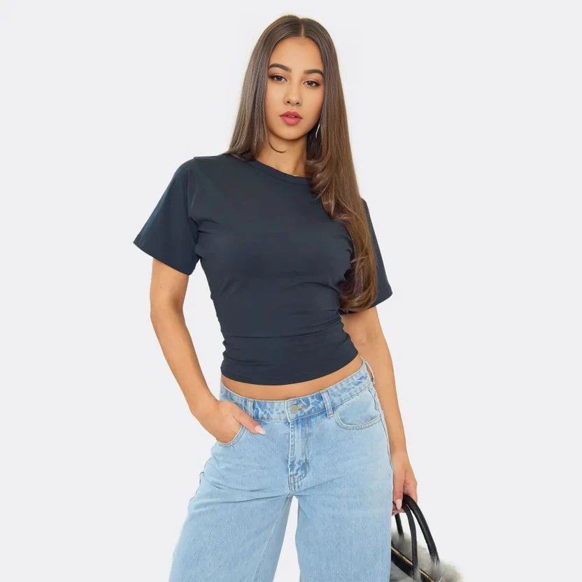 Short Sleeve Shaped Waist Fitted T-Shirt
