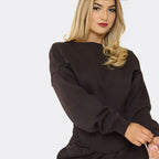 Chocolate Brown Balloon Sleeve Sweatshirt & Wide Leg Joggers Set