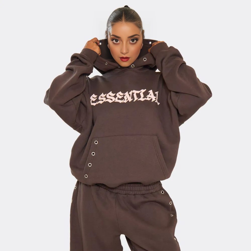 Chocolate Brown Essential Eyelet Set Hoodie & Joggers premium made for everyday style