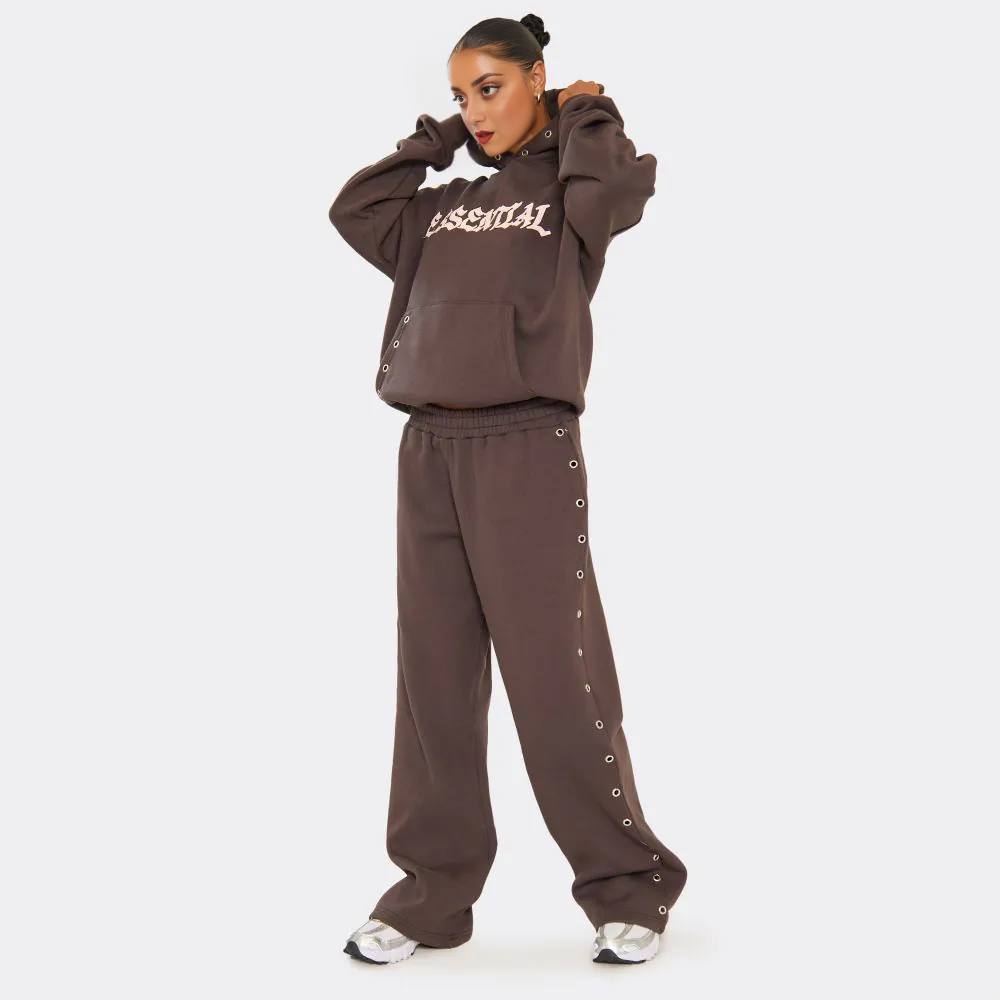 Chocolate Brown Essential Eyelet Set Hoodie & Joggers premium made for everyday style