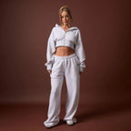 Swirl Graphic Cropped Hoodie & Straight Leg Joggers Co-Ord Set – Grey Marl