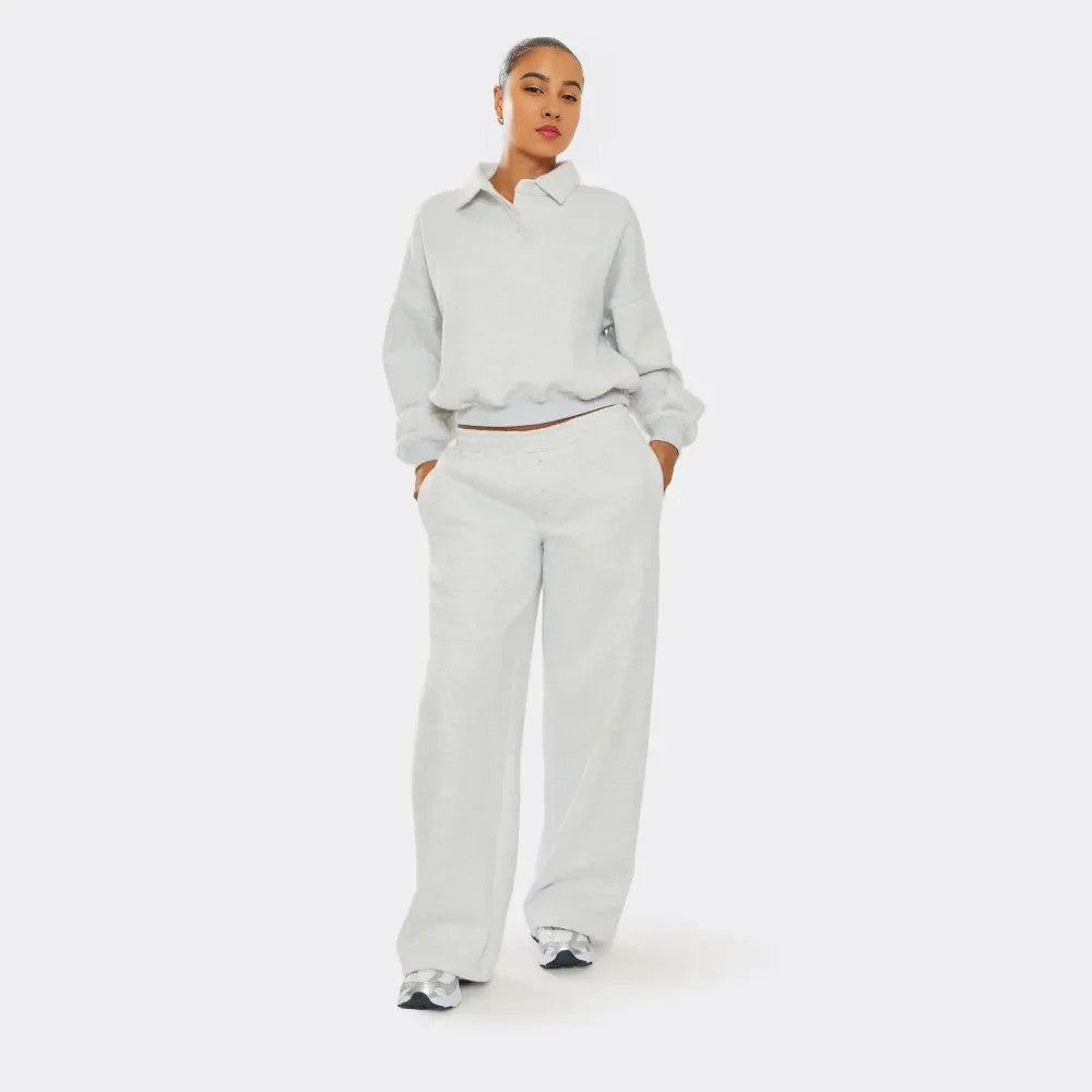 Light Grey Marl Polo Sweatshirt & Wide Leg Joggers – effortless comfort meets style