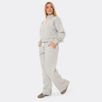 Contrast Piping ‘Min Min’ Embroidered Zip-Up Sweatshirt & Wide Leg Joggers In Grey