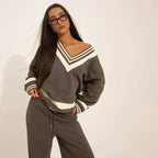 Stay effortlessly stylish in our Grey Contrast Stripe V-Neck