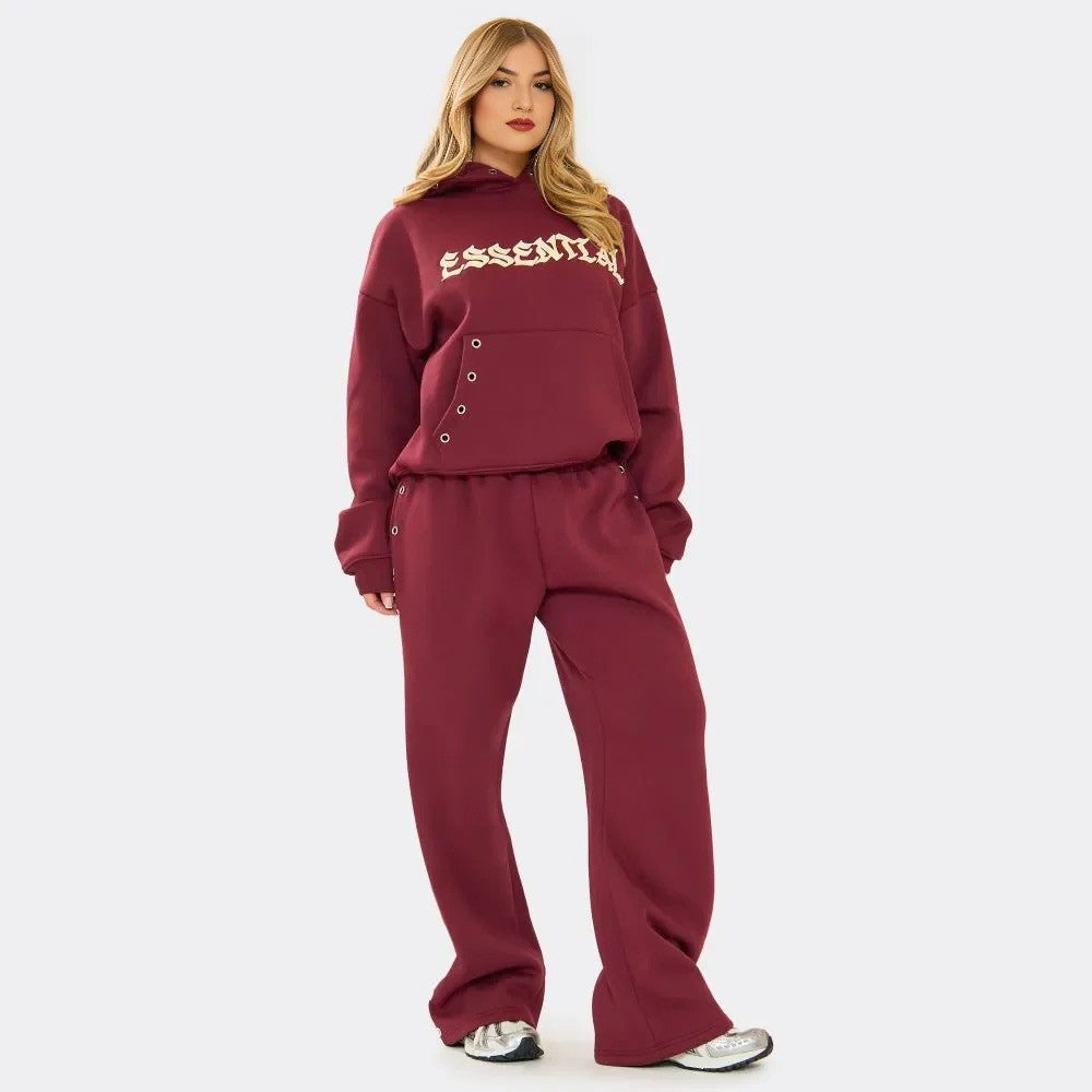 Burgundy Essential Eyelet Set Hoodie & Joggers premium made for everyday style