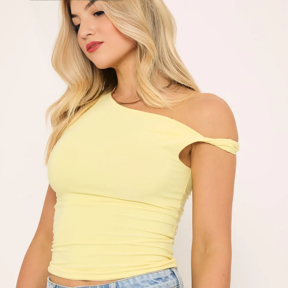 Twist Strap Detail Top In Yellow Slinky