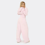 Pink Seam Detail Zip Up Longline Hoodie & Wide Leg Joggers Set