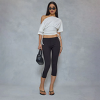 Asymmetric Ruched Tie Cinched Waist Detail Top In Cream