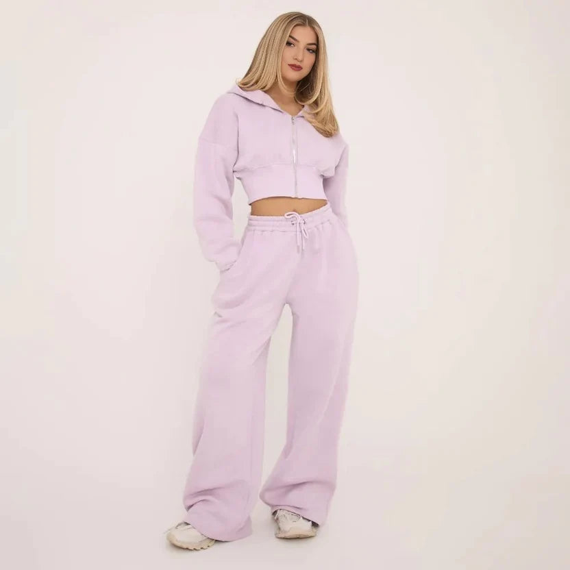Zip-Up Cropped Hoodie & Wide-Leg Jogger Set
