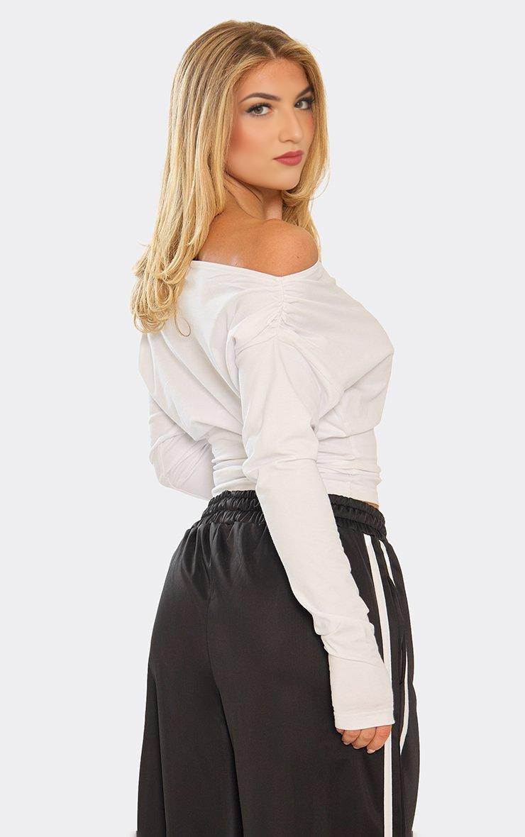 Bardot Long Sleeve Cinched Waist Detail Top In White