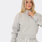 Contrast Piping ‘Min Min’ Embroidered Zip-Up Sweatshirt & Wide Leg Joggers In Grey